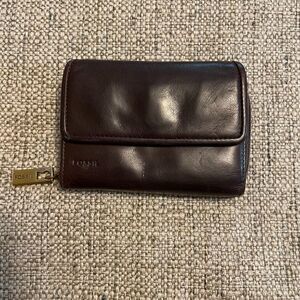 Fossil Women's Brown Leather Tri Fold Wallet